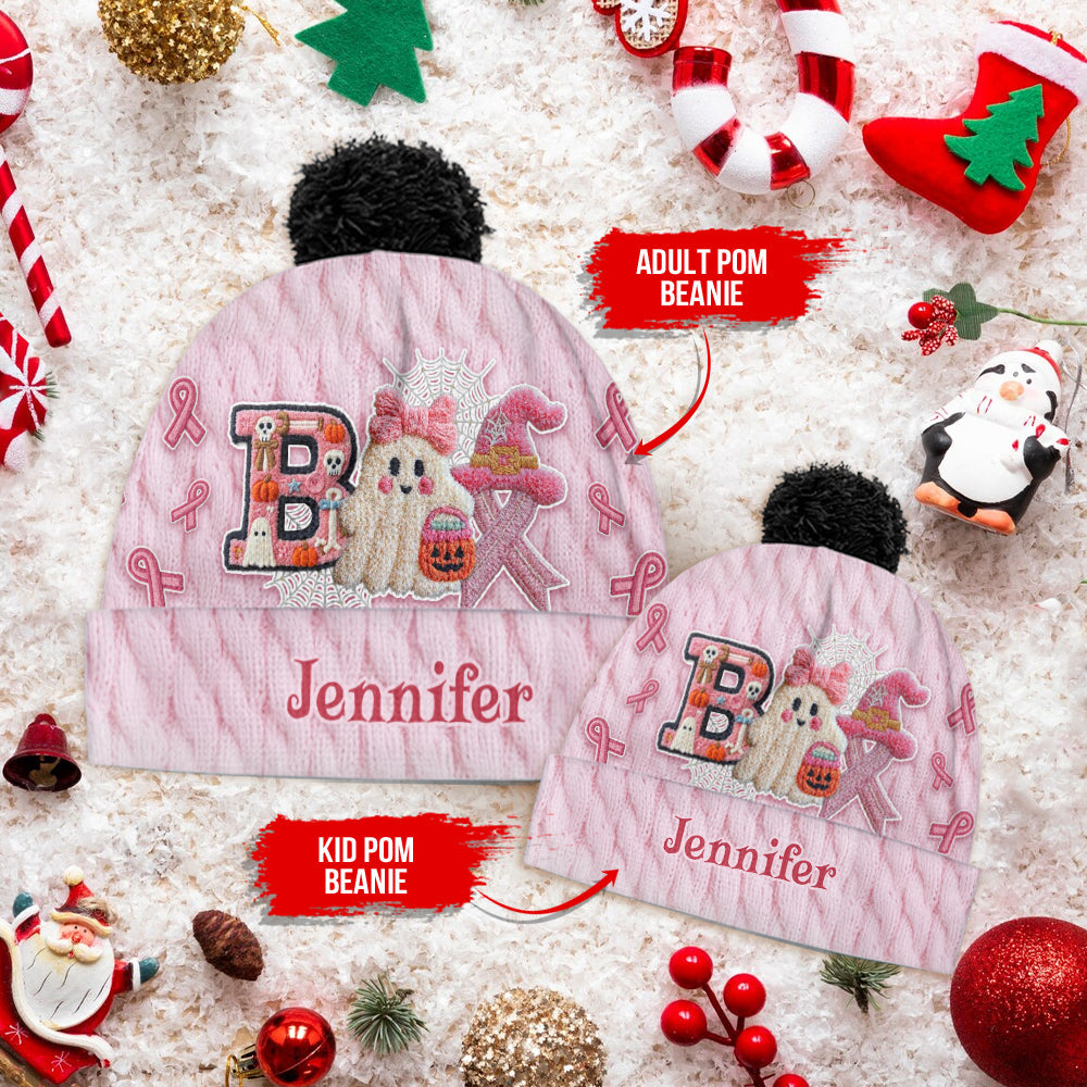 Ghost Breast Cancer Awareness - Personalized Breast Cancer Awareness Beanie Hat