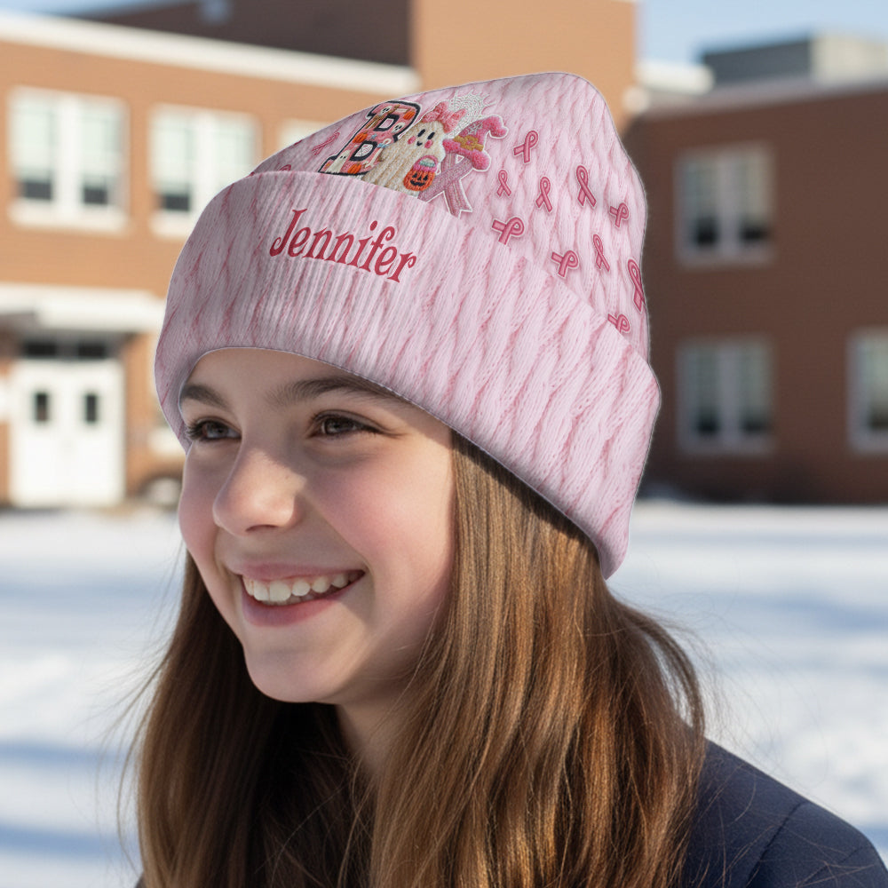 Ghost Breast Cancer Awareness - Personalized Breast Cancer Awareness Beanie Hat