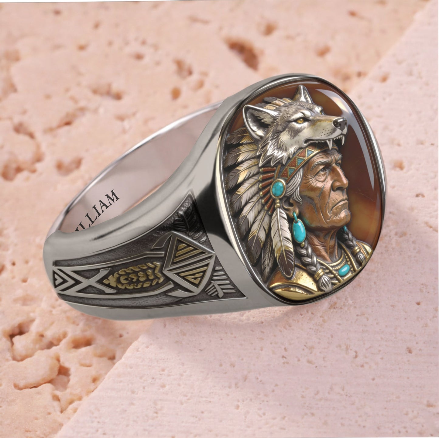 Bague chevalière amérindienne personnalisée - Autochtone