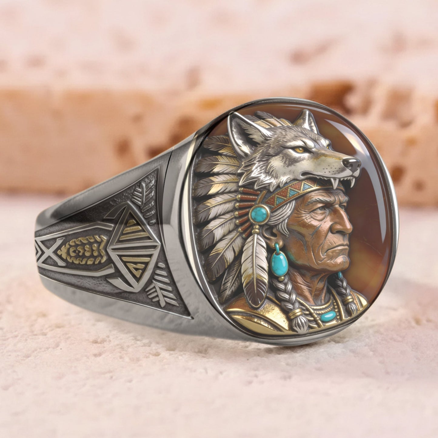 Bague chevalière amérindienne personnalisée - Autochtone