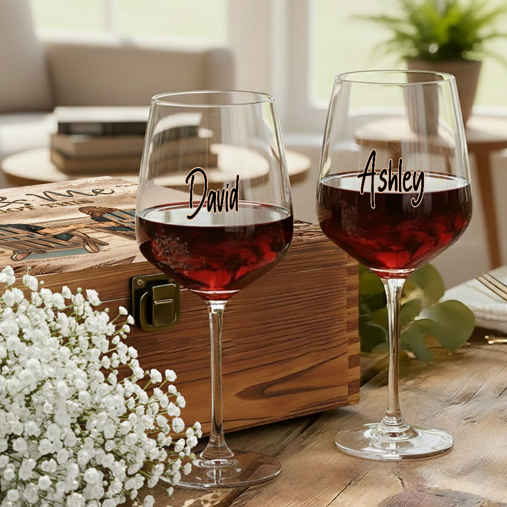 You & Me We Got This - Personalized Couple Wine Glasses Set With Wooden Box