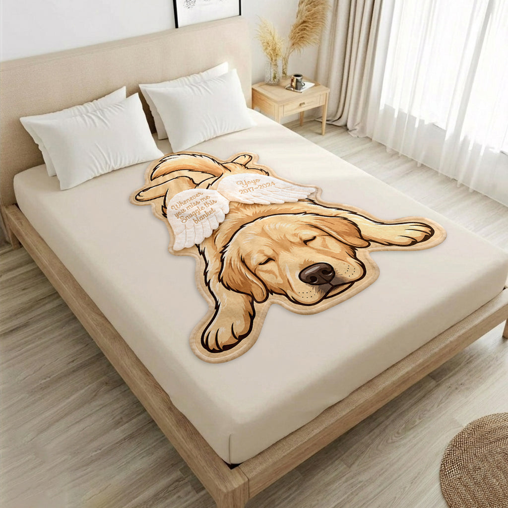 Whenever You Miss Me Snuggle This Blanket - Personalized Dog Shaped Fleece Blanket