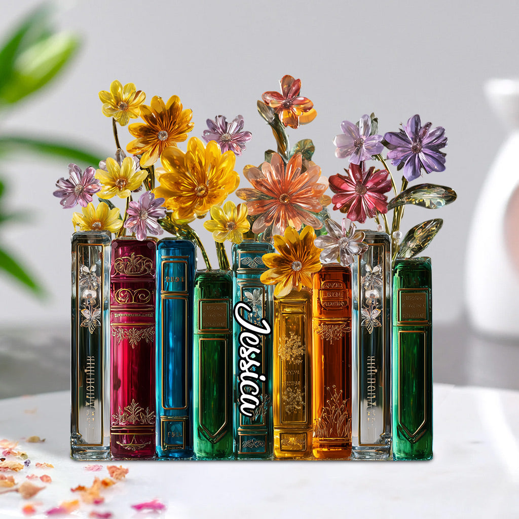 Books And Flowers - Personalized Book Custom Shaped Acrylic Plaque