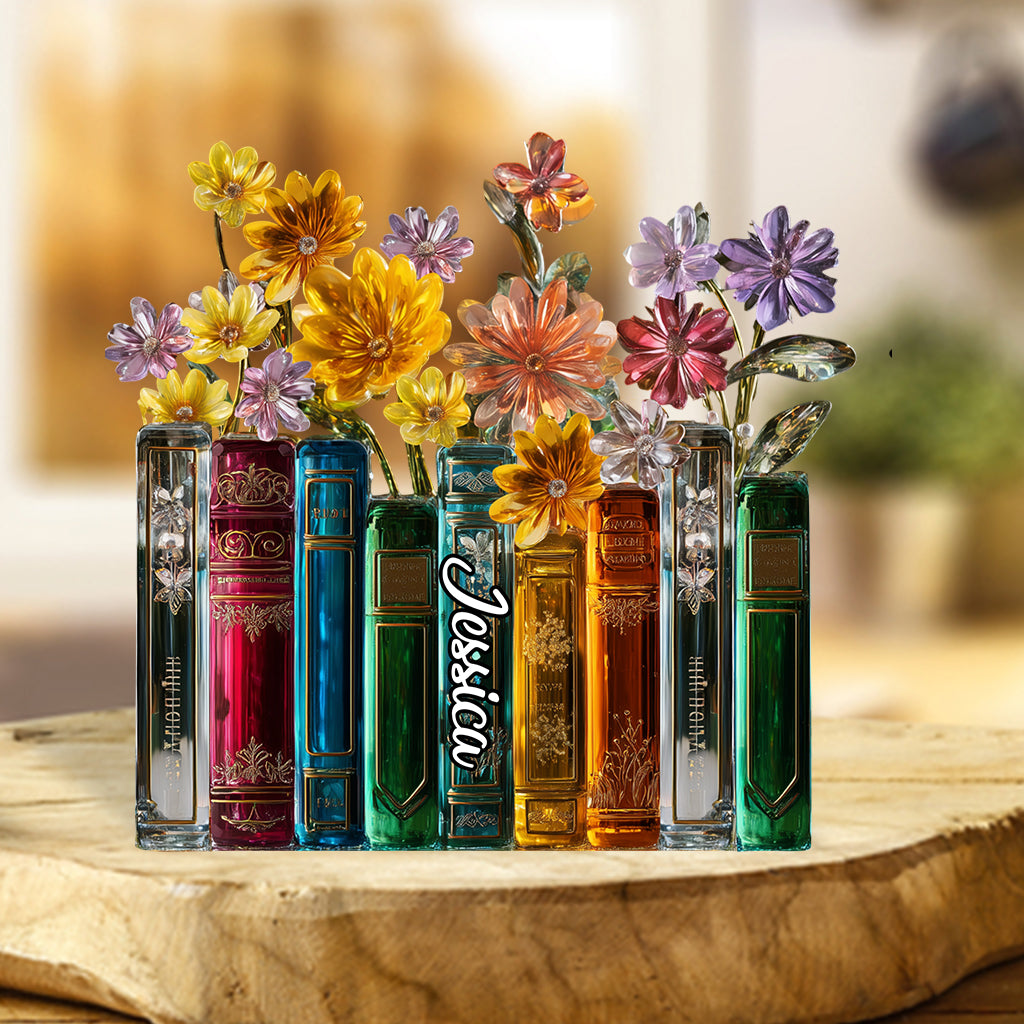 Books And Flowers - Personalized Book Custom Shaped Acrylic Plaque