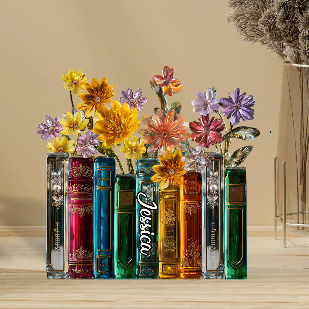 Books And Flowers - Personalized Book Custom Shaped Acrylic Plaque