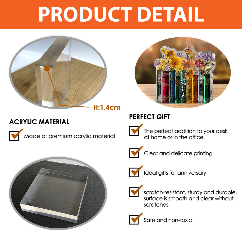 Books And Flowers - Personalized Book Custom Shaped Acrylic Plaque