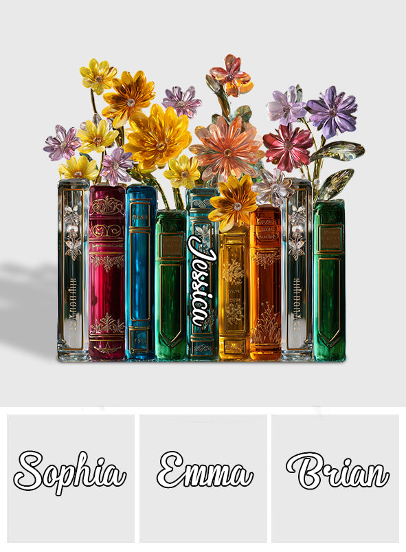 Books And Flowers - Personalized Book Custom Shaped Acrylic Plaque