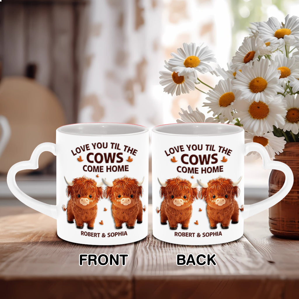 Love You Til The Cows Come Home - Personalized Couple Heart Handle Mug