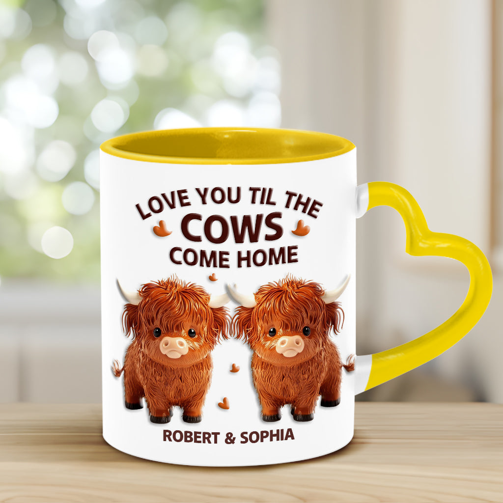 Love You Til The Cows Come Home - Personalized Couple Heart Handle Mug