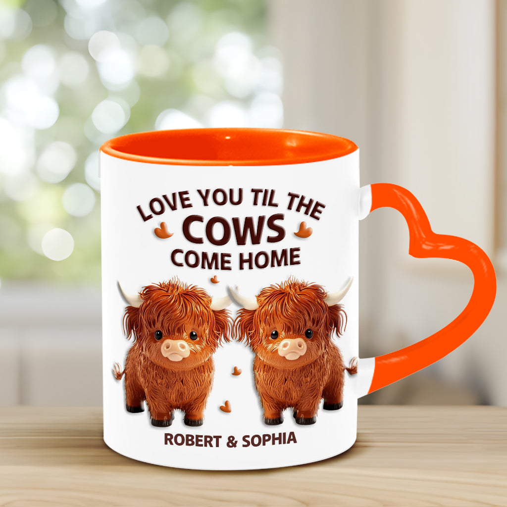 Love You Til The Cows Come Home - Personalized Couple Heart Handle Mug