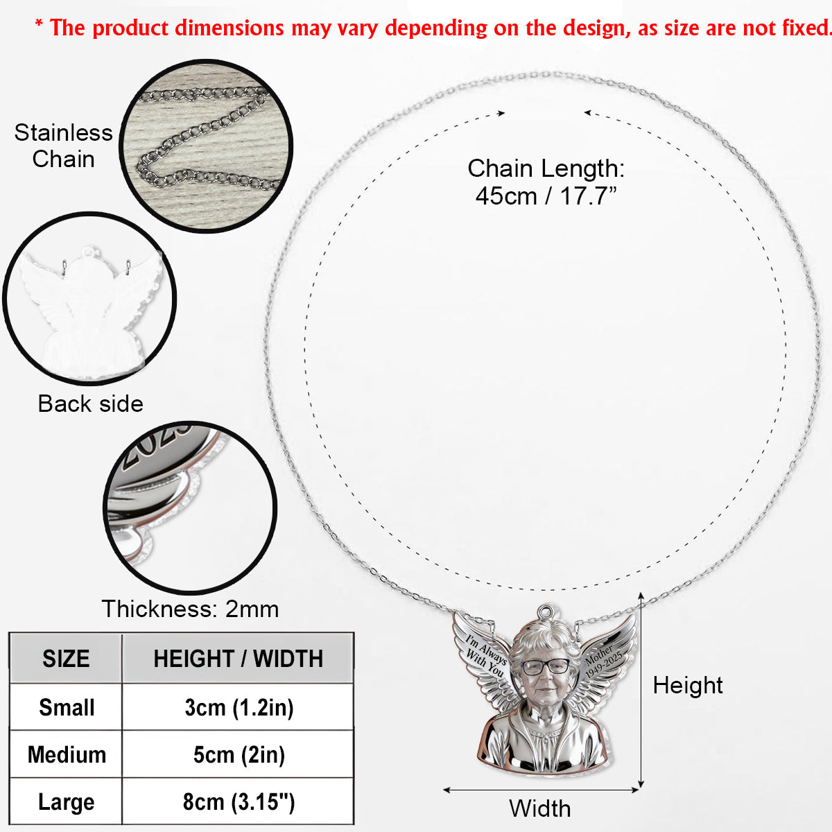 Ich bin immer bei dir – Personalisierte Gedenk-Halskette mit Anhänger aus Metall