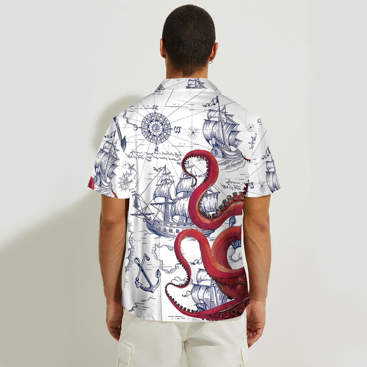 Octopus Sailboat Cruise Print Matching Beach Shirts and Dress Outfit For Couples - Personalized Couple Hawaiian Shirt & Sleeveless Dress