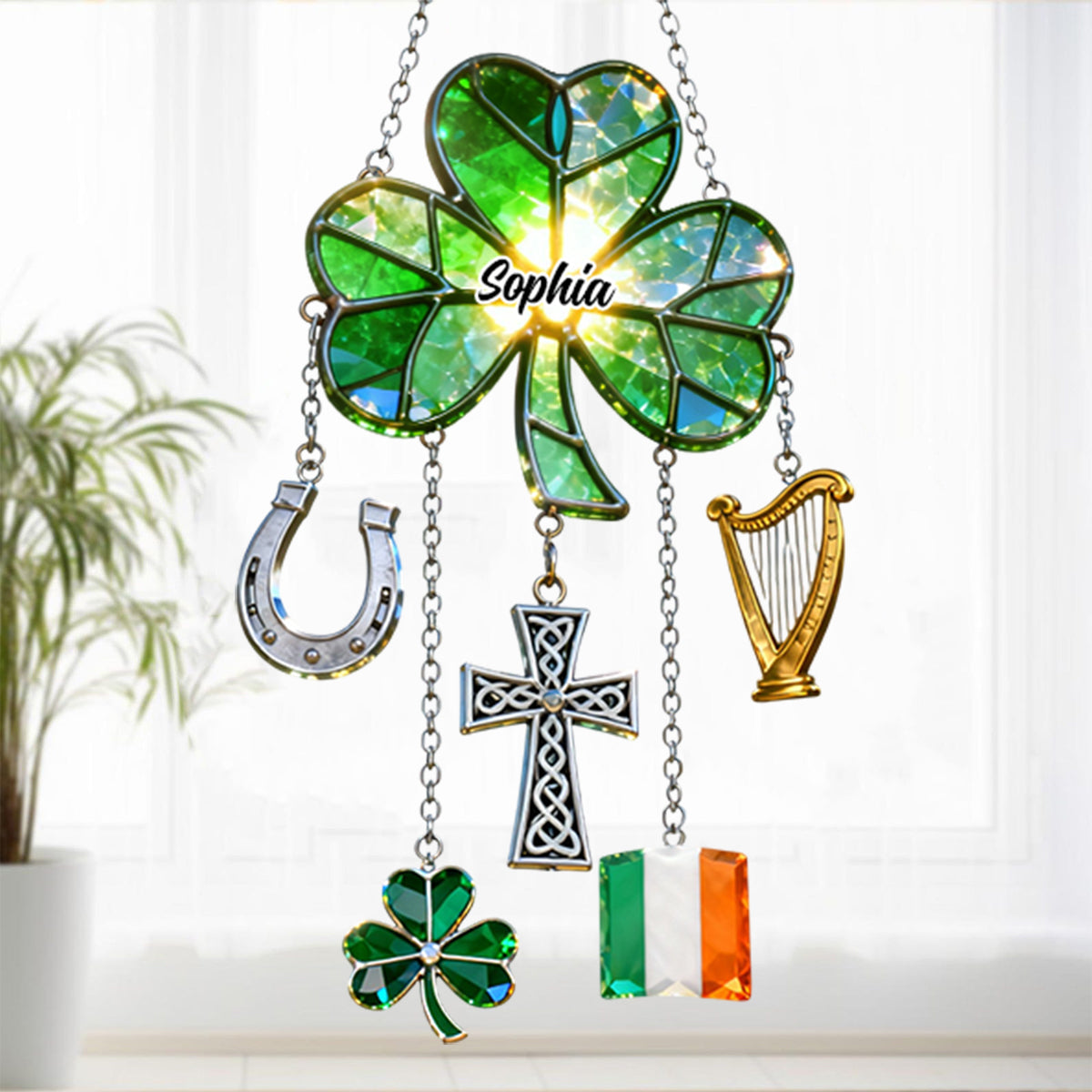 Glücklicher St. Patrick's Day – Personalisierter irischer Fensterhänger mit individuellen Anhängern