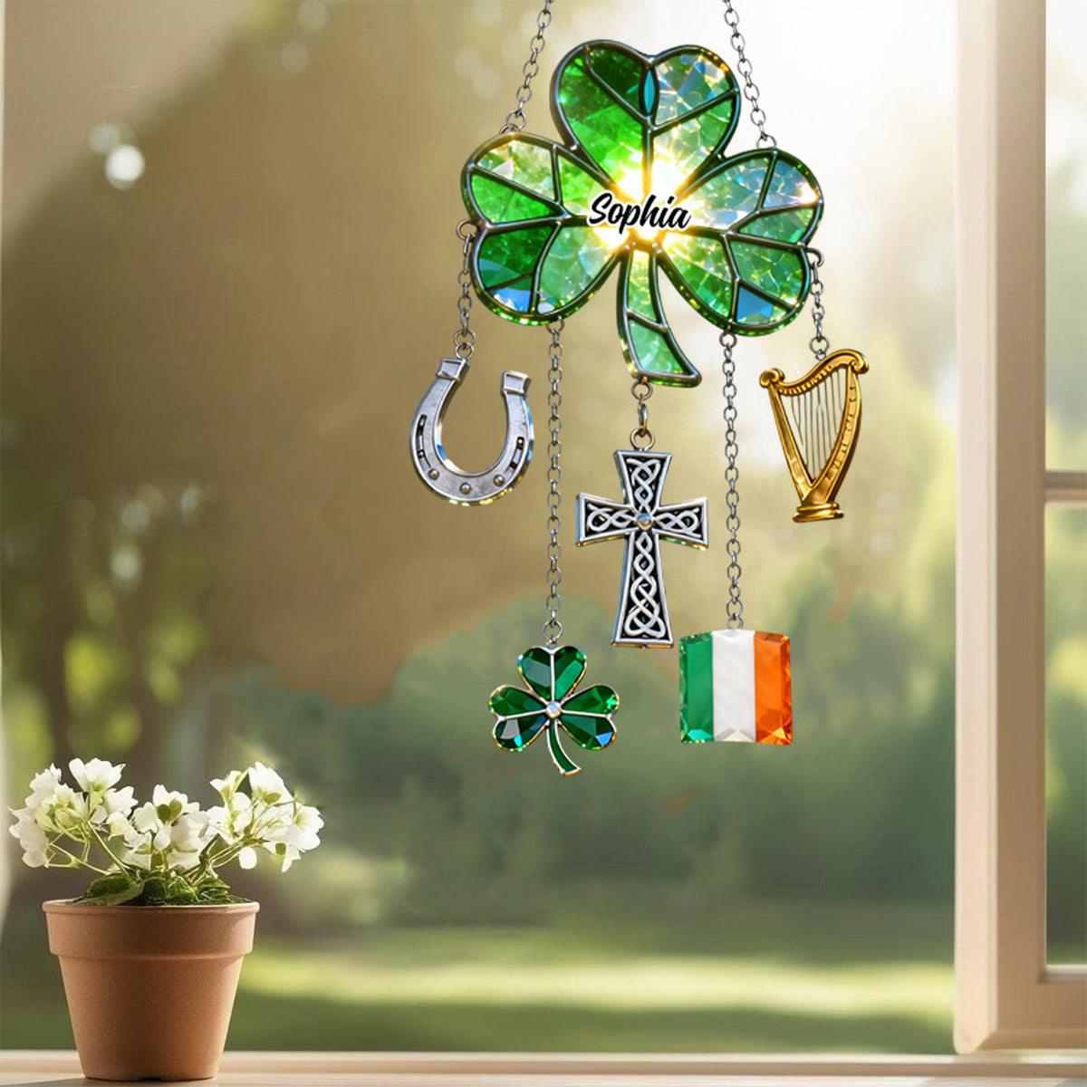 Glücklicher St. Patrick's Day – Personalisierter irischer Fensterhänger mit individuellen Anhängern