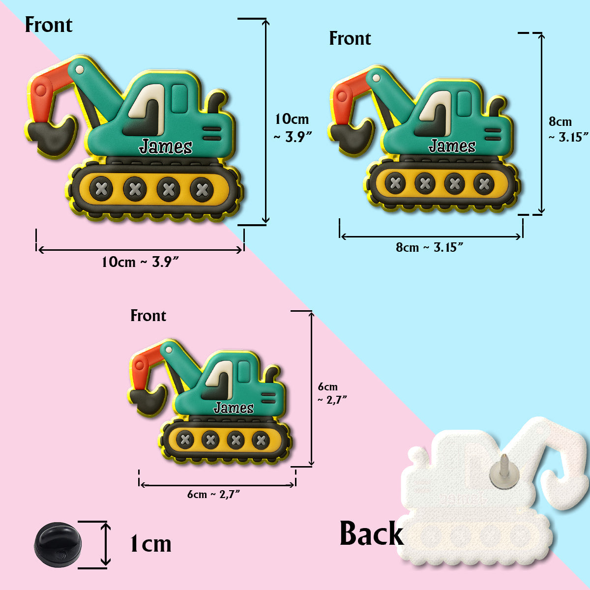 Cute Excavator - Personalized Kid Pin