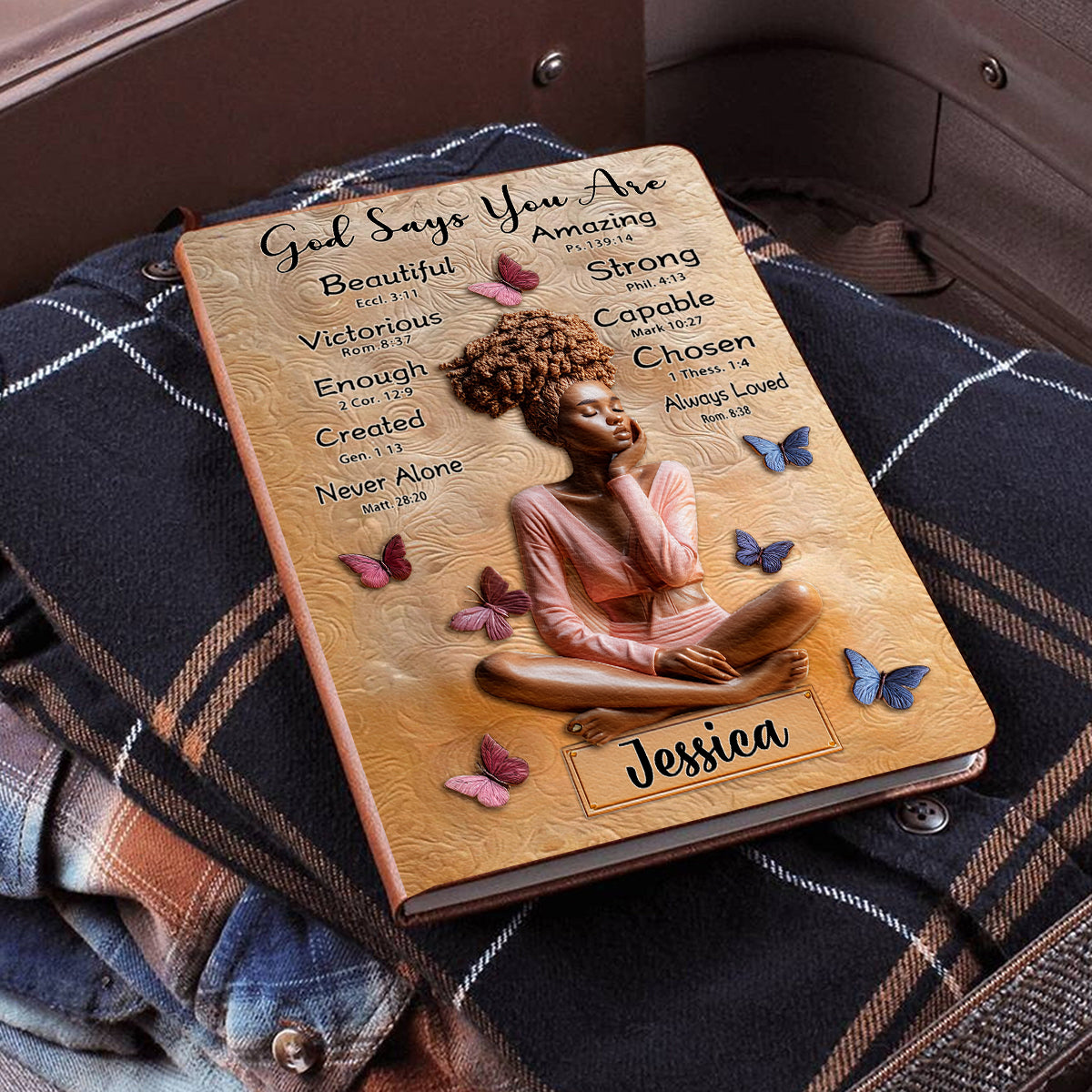 God Says You Are - Personalized African American Leather Journal