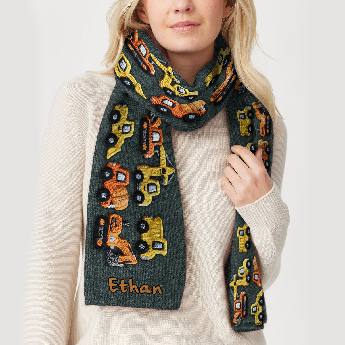 Construction Machines - Personalized Kid Knitted Scarf