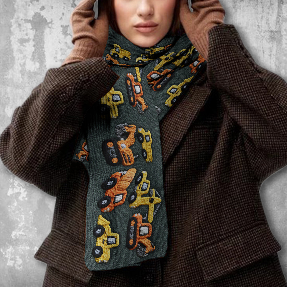 Construction Machines - Personalized Kid Knitted Scarf