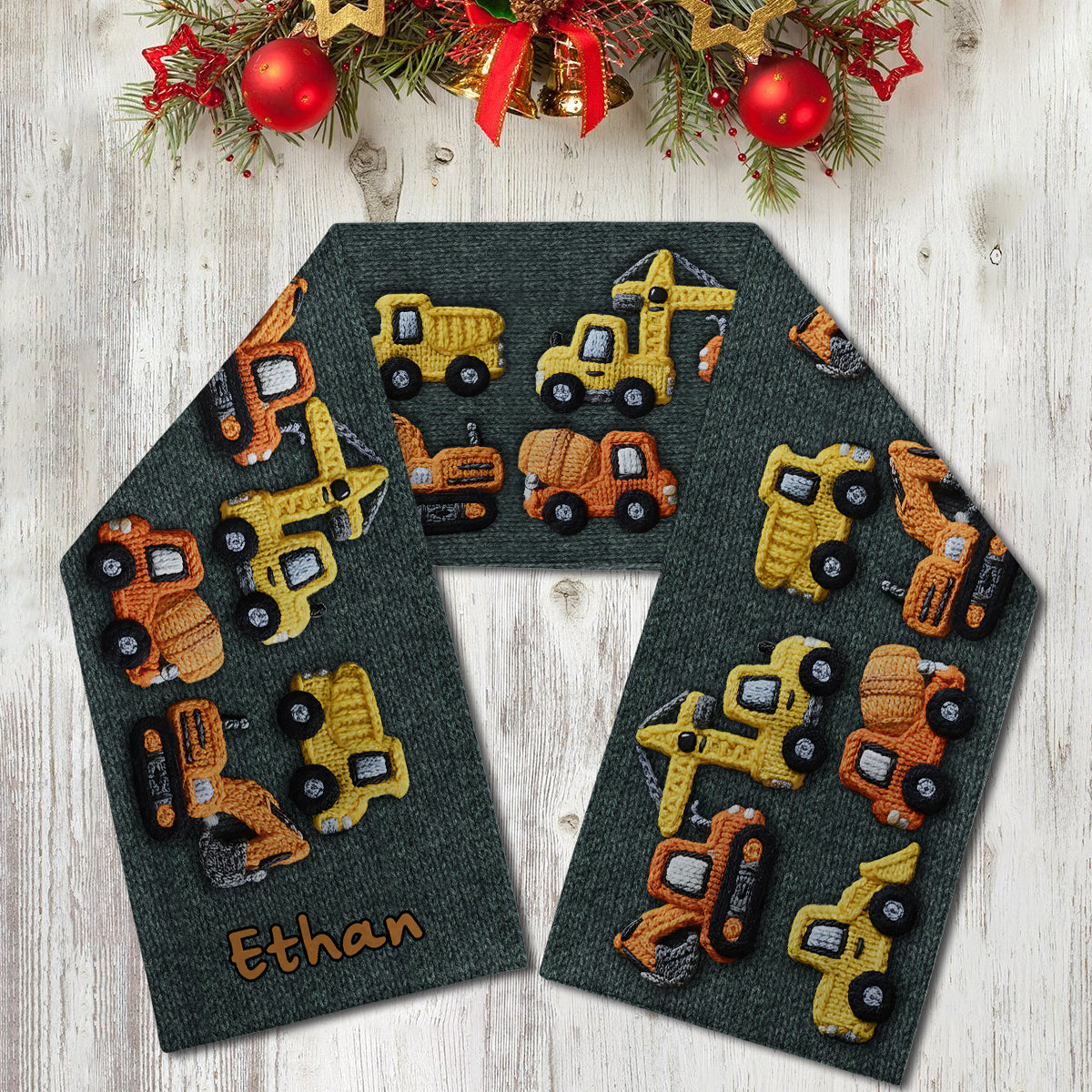 Construction Machines - Personalized Kid Knitted Scarf