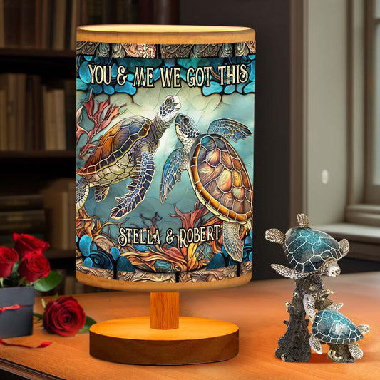 You & Me - Personalized Turtle Table Lamp with Wood Base