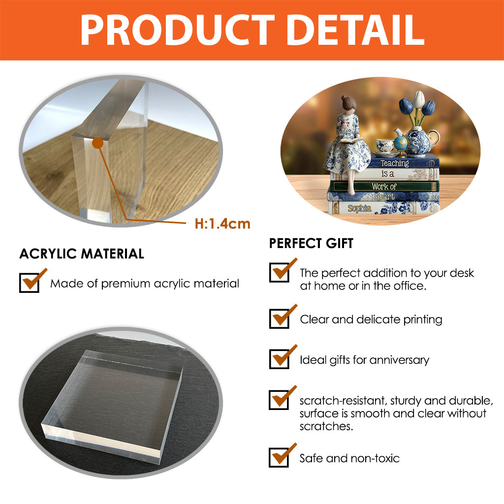 Teaching Is a Work of Heart - Personalized Teacher Custom Shaped Acrylic Plaque