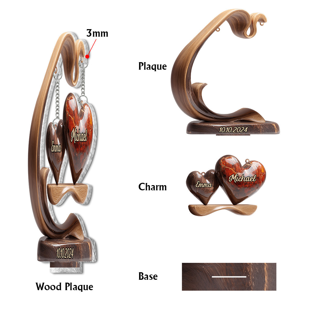 Love Hearts Swing - Personalized Couple Plaque With Charm