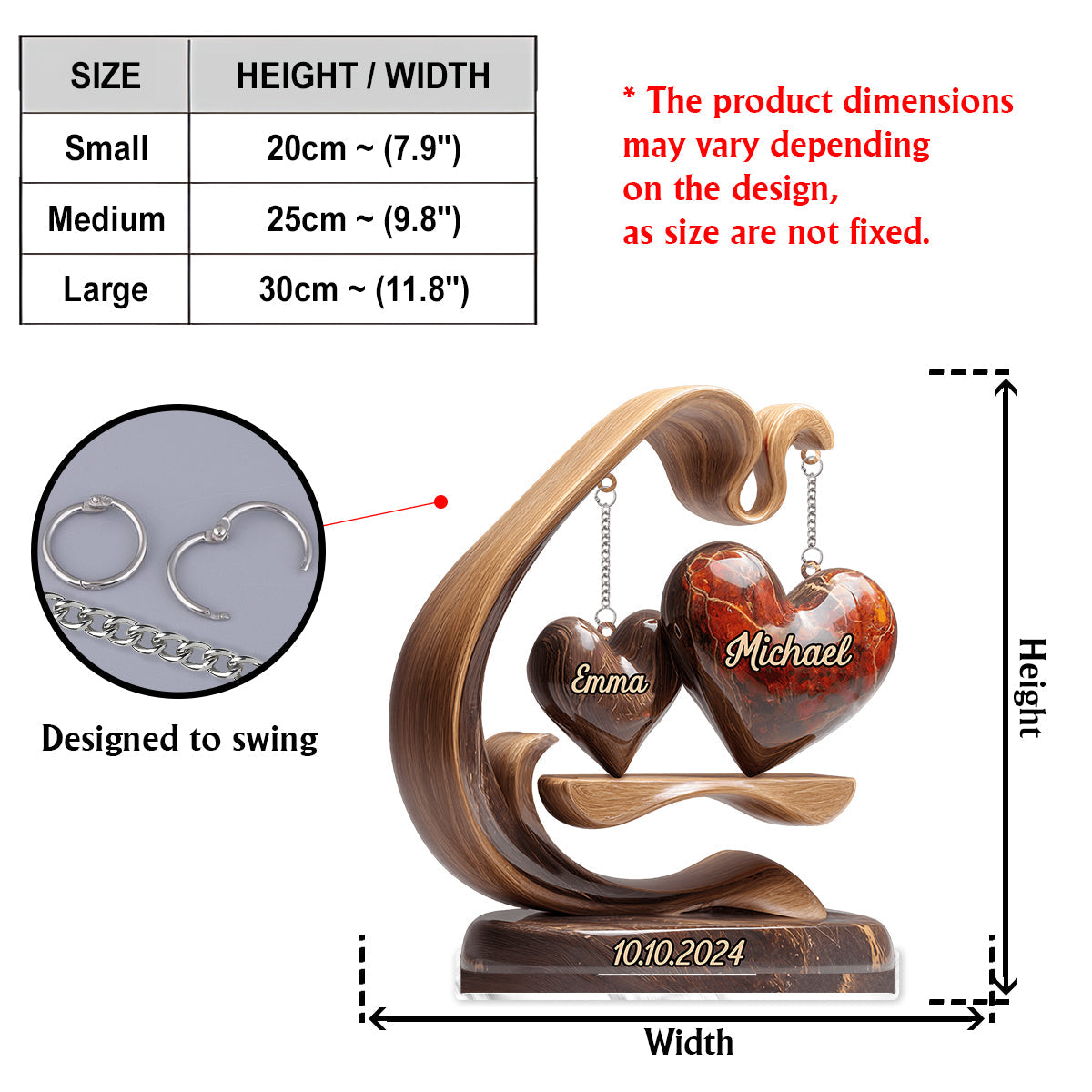 Love Hearts Swing - Personalized Couple Plaque With Charm