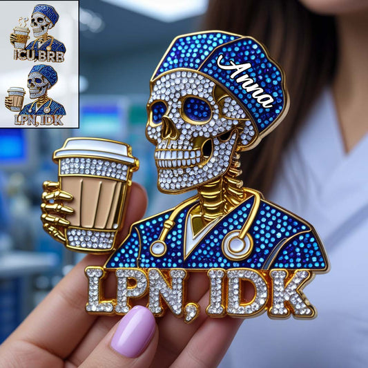 Funny Registered Nurse Skull - Personalized Nurse Pin