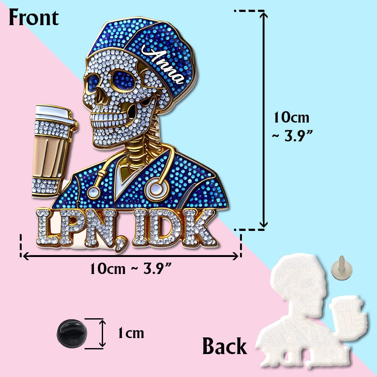 Épingle personnalisée infirmière diplômée humoristique en forme de crâne