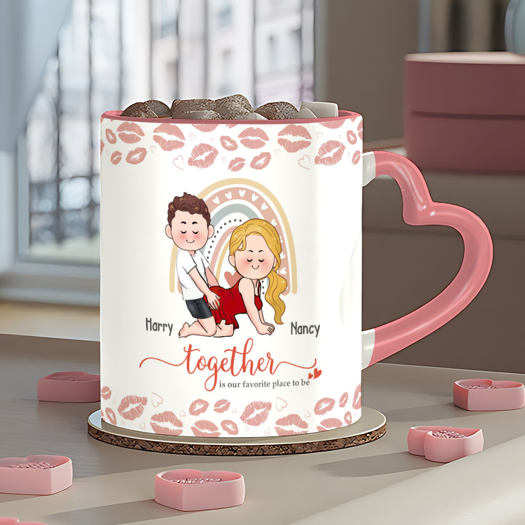 Together Is Our Favorite To Be - Personalized Couple Heart Handle Mug