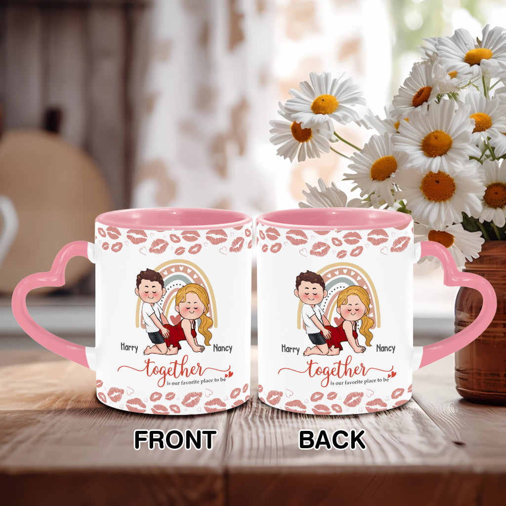 Together Is Our Favorite To Be - Personalized Couple Heart Handle Mug