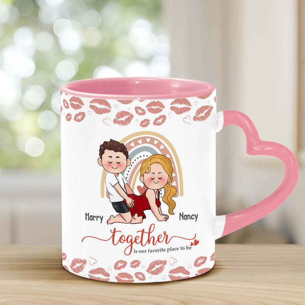 Together Is Our Favorite To Be - Personalized Couple Heart Handle Mug