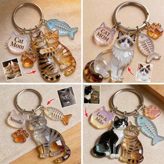 Custom Any Photo - Personalized Cat Keychain With Charms