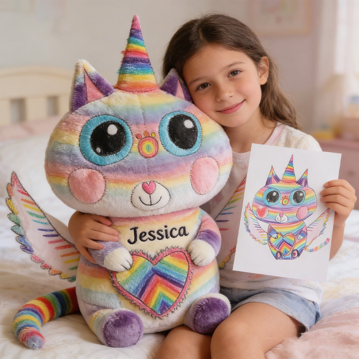 My Fantasy Friends, Custom From Your Kid's Drawing - Personalized Kid Premium Faux Fur Pillow