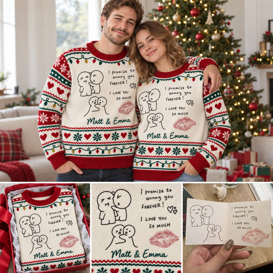 Couple Hand Writing Sweater Christmas Couple Gift - Personalized Couple Ugly Sweater