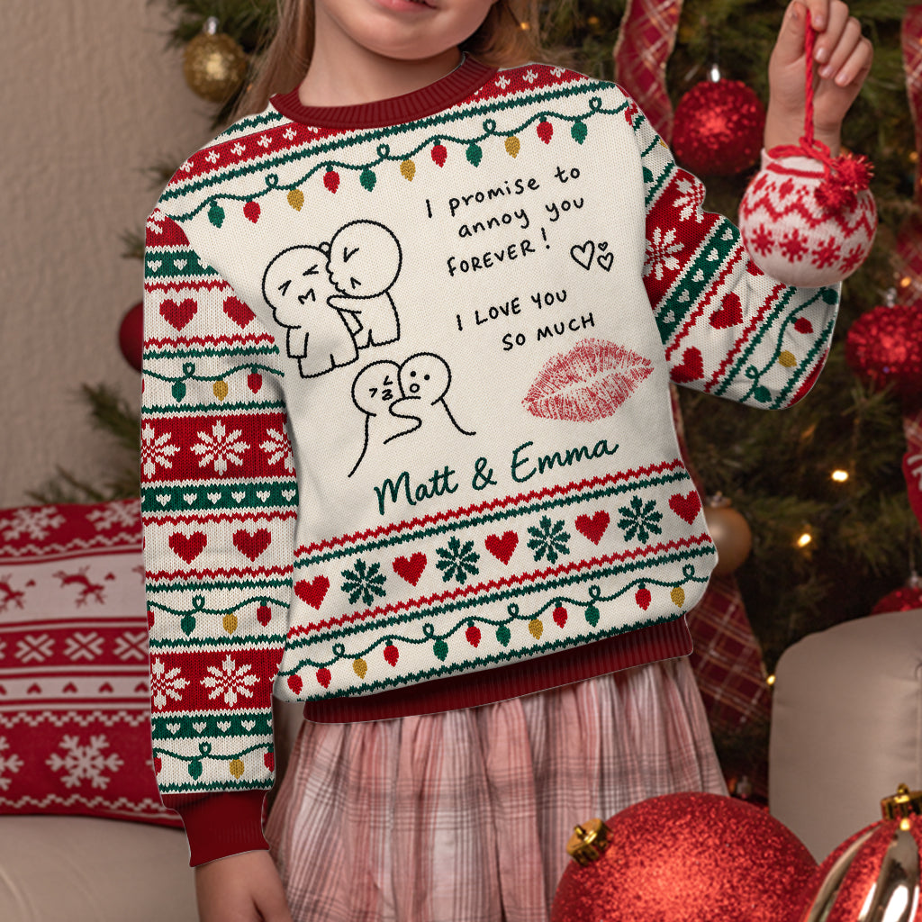 Couple Hand Writing Sweater Christmas Couple Gift - Personalized Couple Ugly Sweater