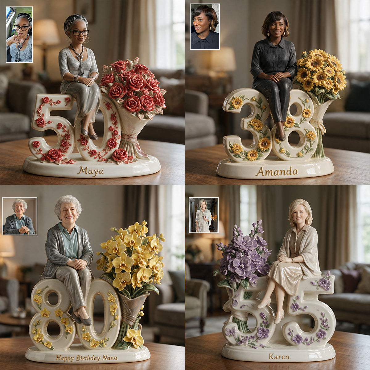 Gift For Her - Custom Flower Bouquet And Number - Personalized Birthday 3D Plaque