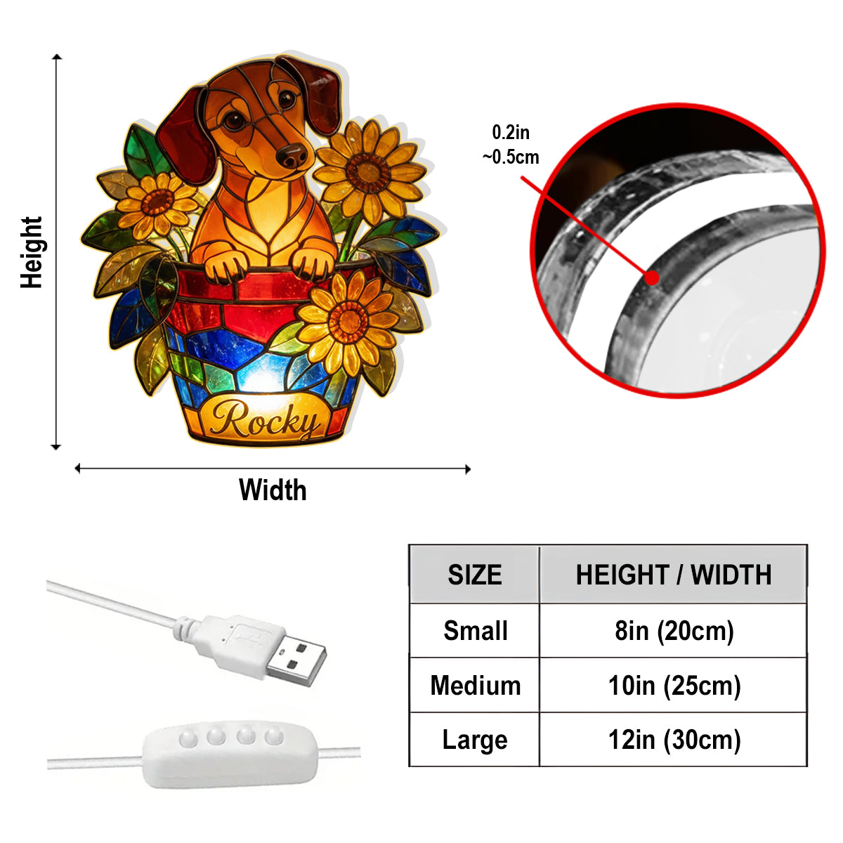 Cute Pets And Flowers - Personalized Dog Acrylic LED Night Light