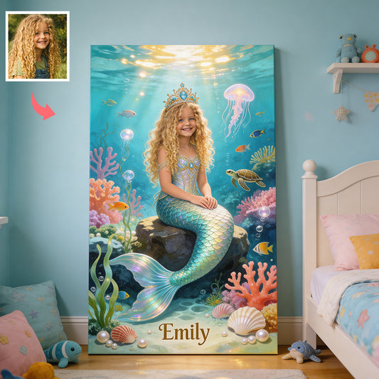 Custom Any Photo - Mermaid - Personalized Kid Canvas And Poster