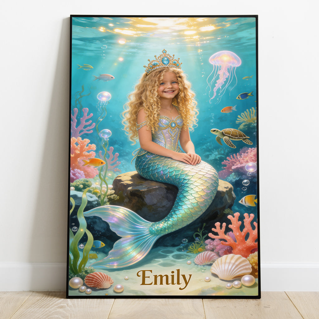 Custom Any Photo - Mermaid - Personalized Kid Canvas And Poster