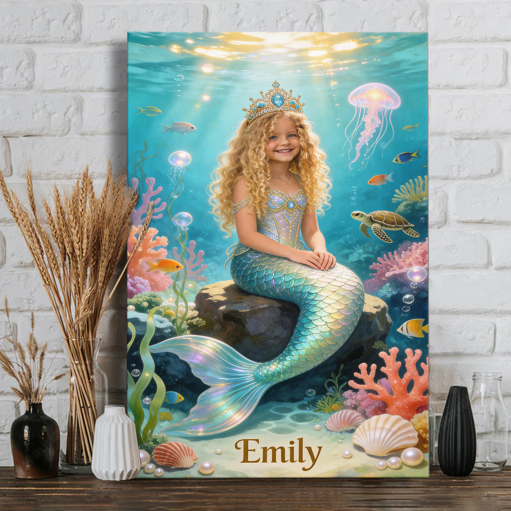 Custom Any Photo - Mermaid - Personalized Kid Canvas And Poster