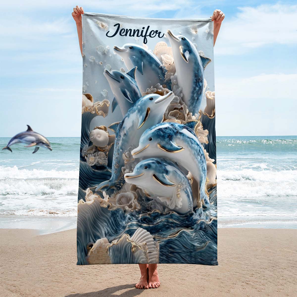 Serviette de plage/de bain personnalisée Ocean Dolphin à séchage rapide