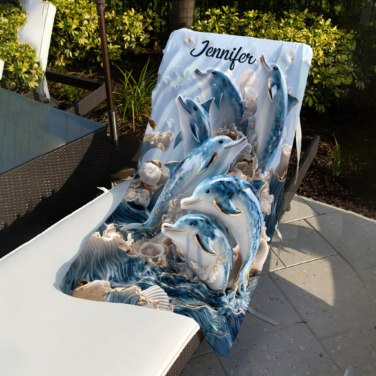 Serviette de plage/de bain personnalisée Ocean Dolphin à séchage rapide