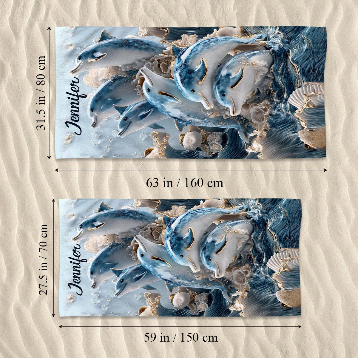 Serviette de plage/de bain personnalisée Ocean Dolphin à séchage rapide