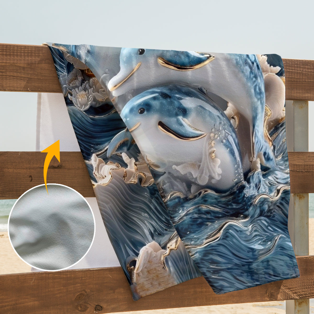 Serviette de plage/de bain personnalisée Ocean Dolphin à séchage rapide