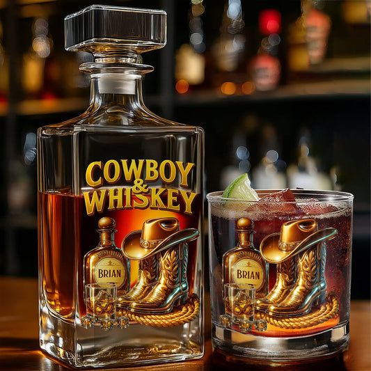 Cowboy & Whiskey - Coffret carafe à whisky personnalisée
