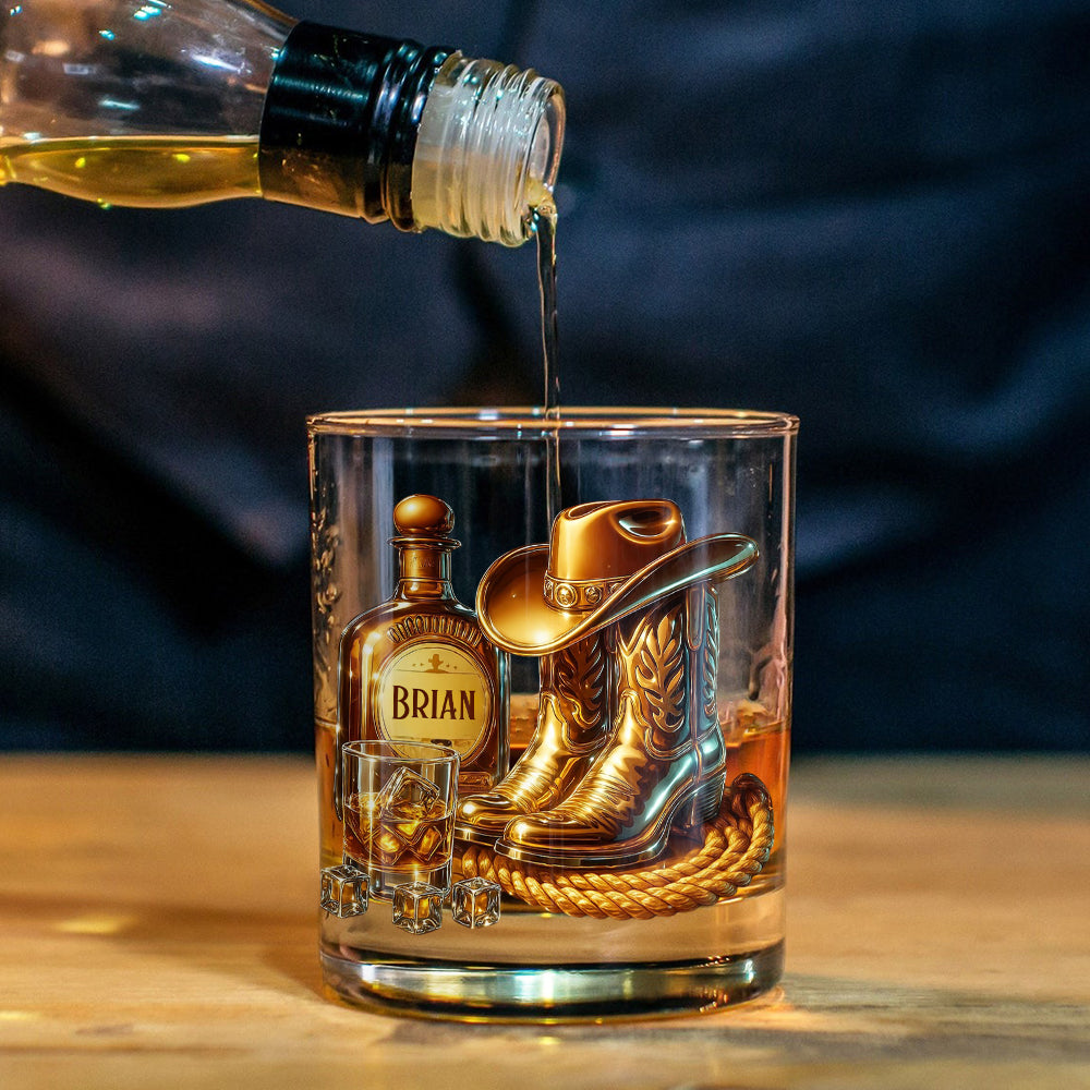 Cowboy Boots Hat - Personalized Whisky Whiskey Glass