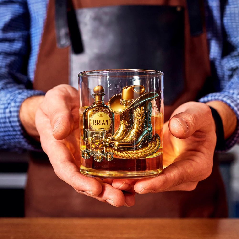 Cowboy Boots Hat - Personalized Whisky Whiskey Glass