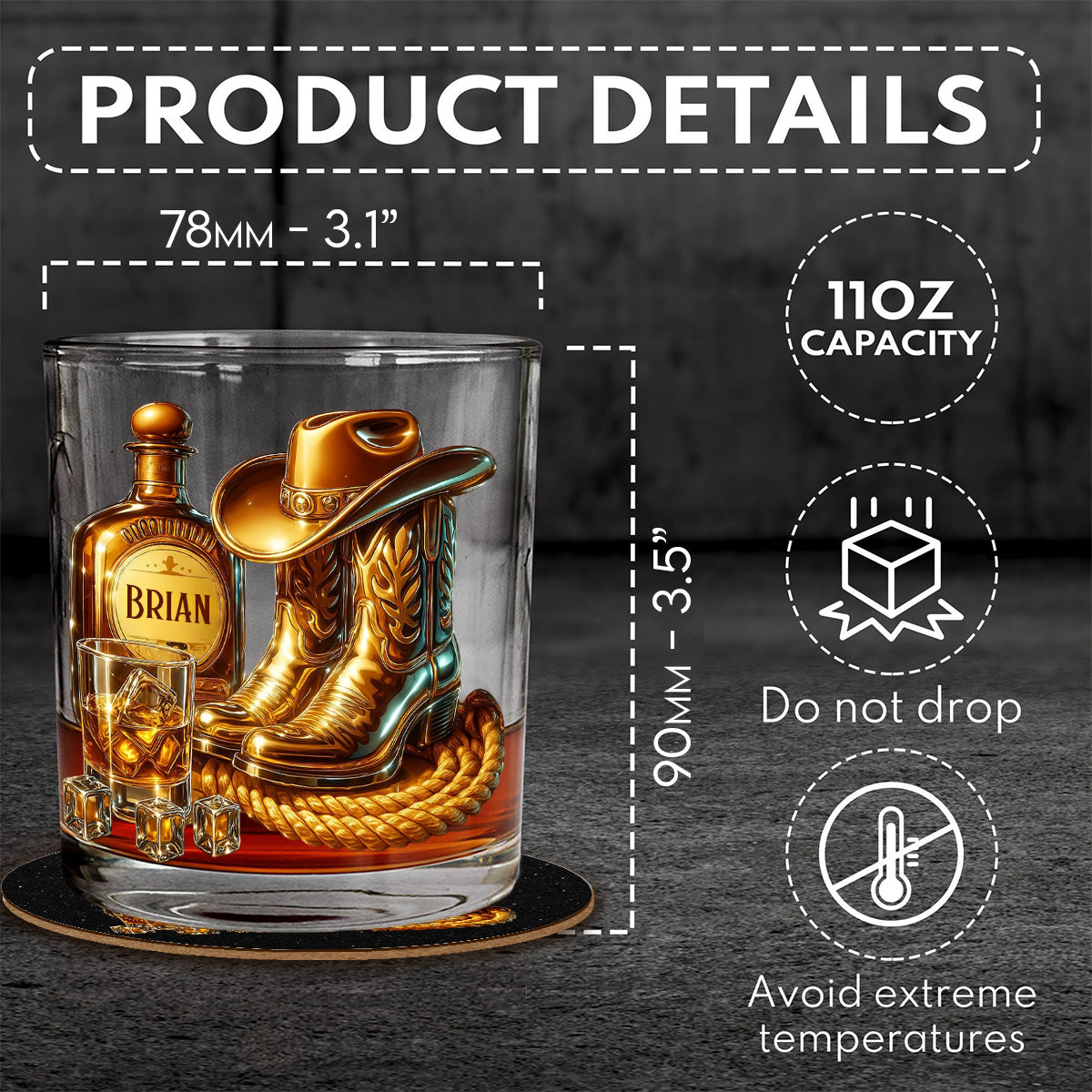 Cowboy Boots Hat - Personalized Whisky Whiskey Glass