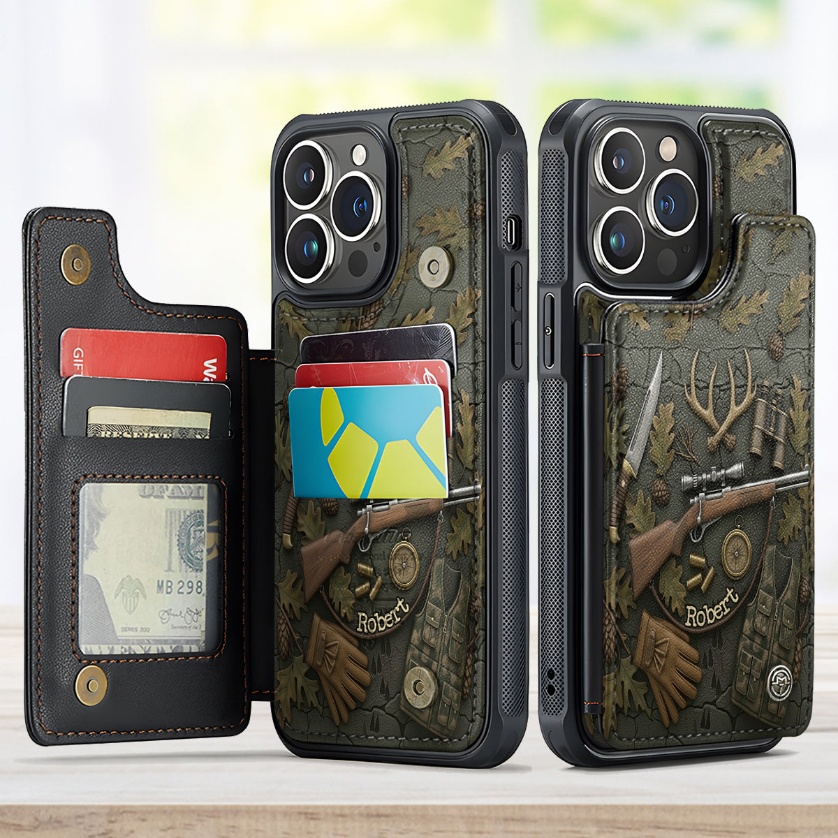 Passionné de chasse - Étui portefeuille de téléphone personnalisé sur le thème de la chasse, entièrement imprimé